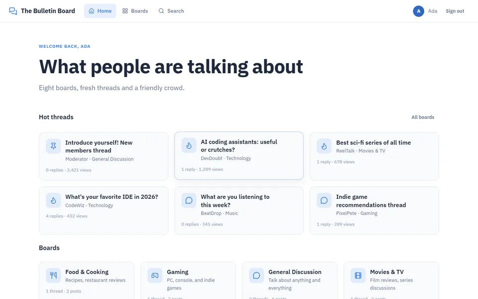 Bulletin Board running in the modern-minimal theme