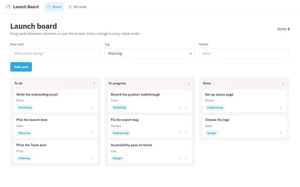 Launch board running in the notion theme